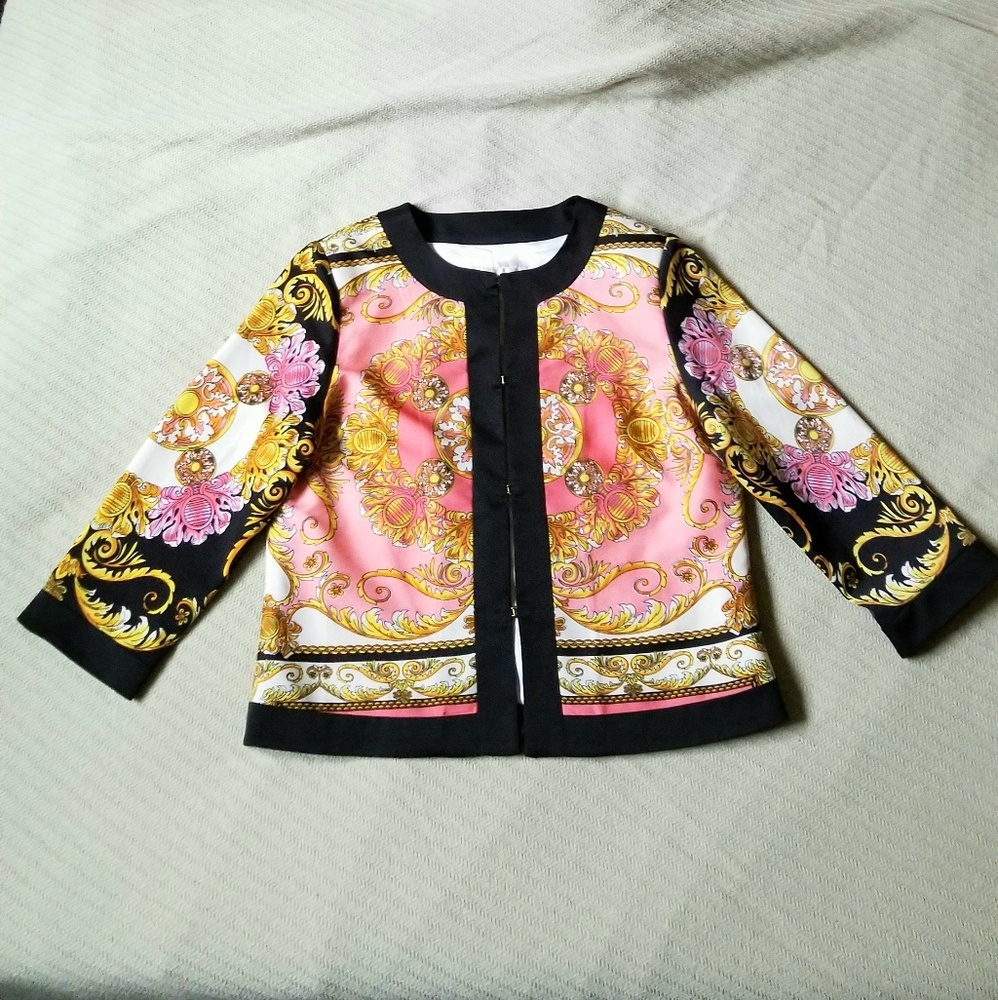 Boston Proper Pink and Black Ornate Jacket